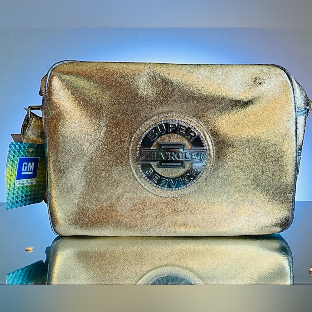 VINTAGE CHEVROLET  "Super Service" Gold Crossbody Bag. NEW WITH TAGS. RARE.